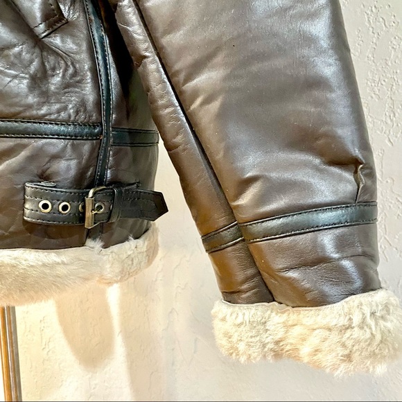 NWOT Brown Sheepskin Leather Shearling & Raccoon Fur B3 Bomber Jacket - Picture 10 of 15